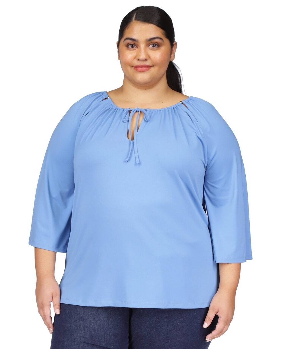 NWT Michael Kors Women's Plus Size Keyhole Peasant Top Blueberry, 2X